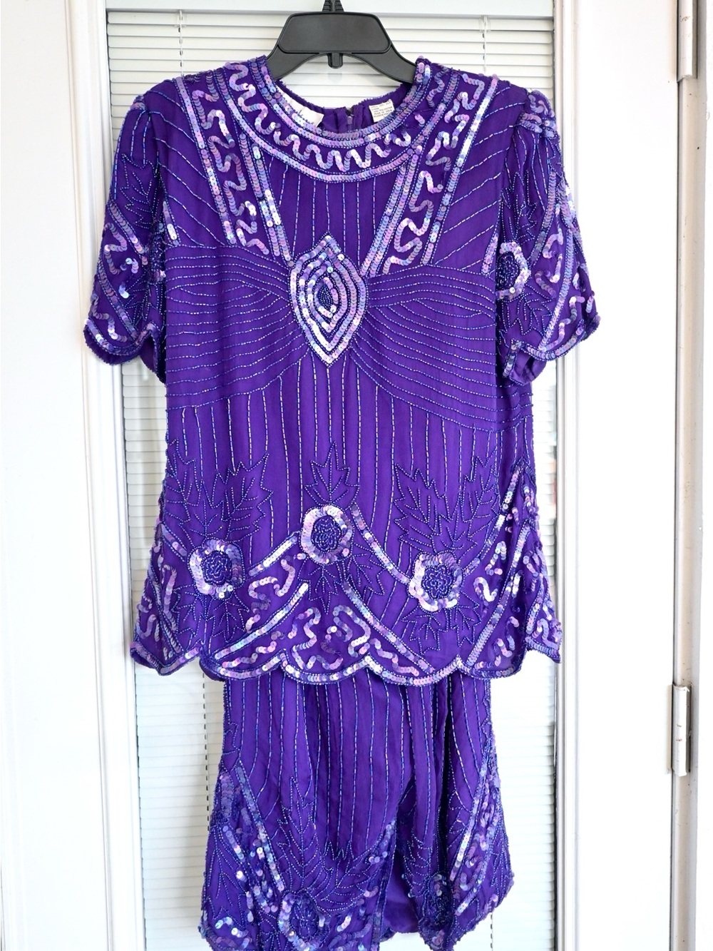 Laurence Kazar Purple Beaded Midi Dress